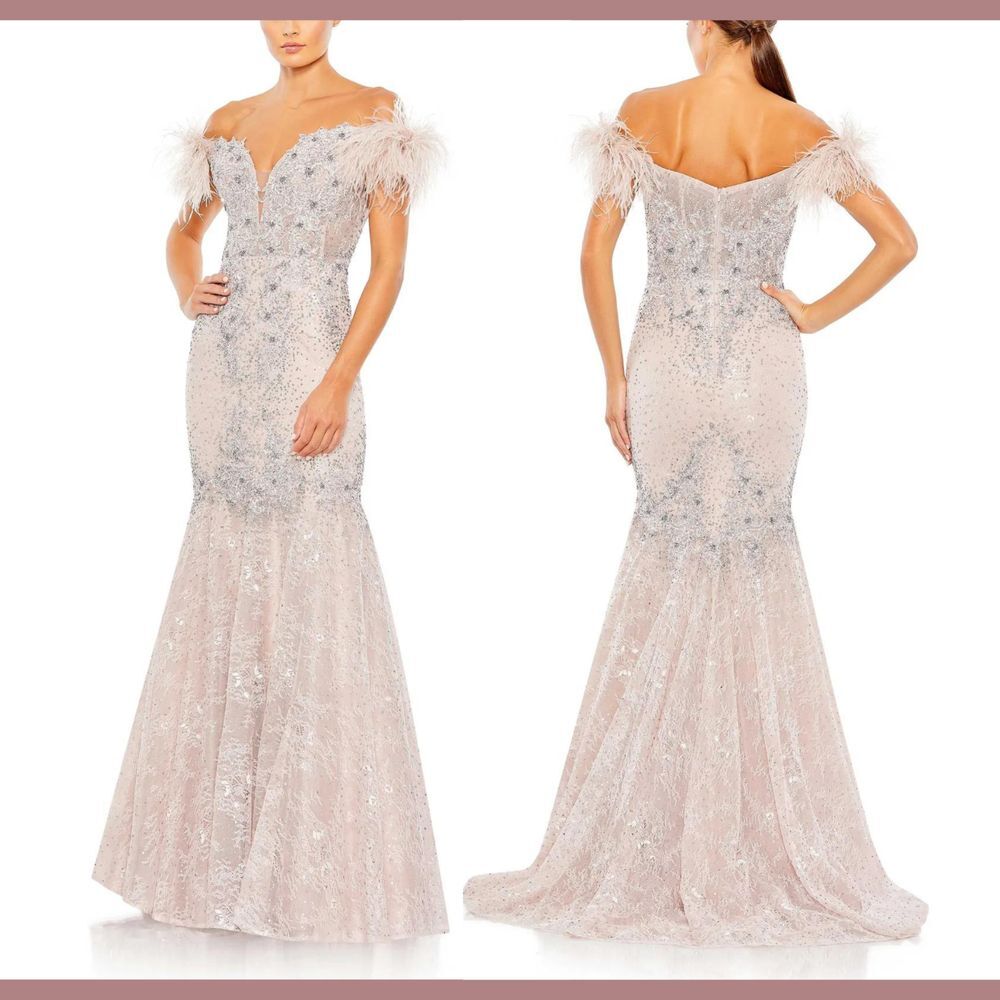 NWT MAC DUGGAL [ 16 ] 20246 Feathered Crystal Embellished Sleeveless Gown‎ Lilac - Picture 3 of 8